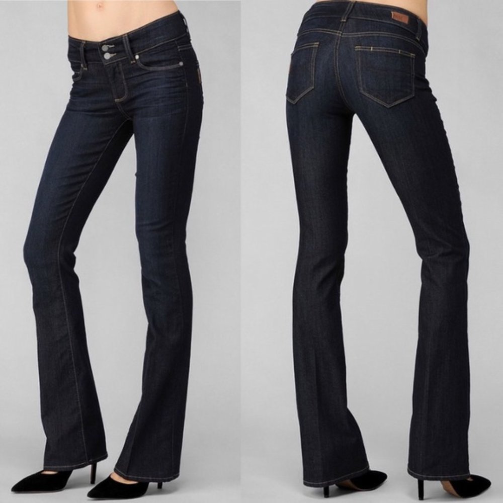 PAIGE Hidden Hills Mid Rise Boot Cut Blue Jeans - Picture 1 of 7